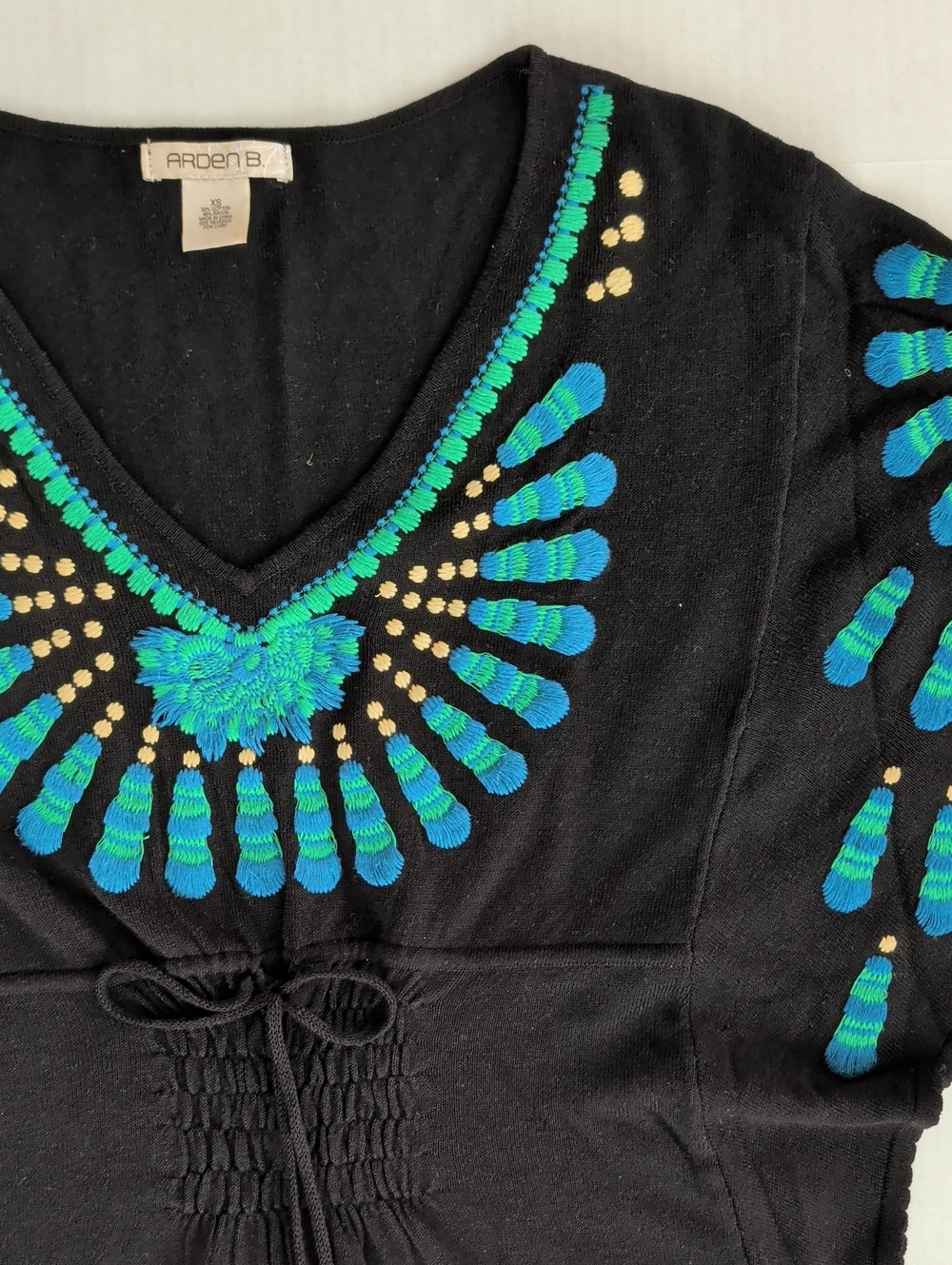 Arden B. Embroidered Whimsigoth Peacock Tunic Cover Up Top XS Black Blue Green - Picture 7 of 13